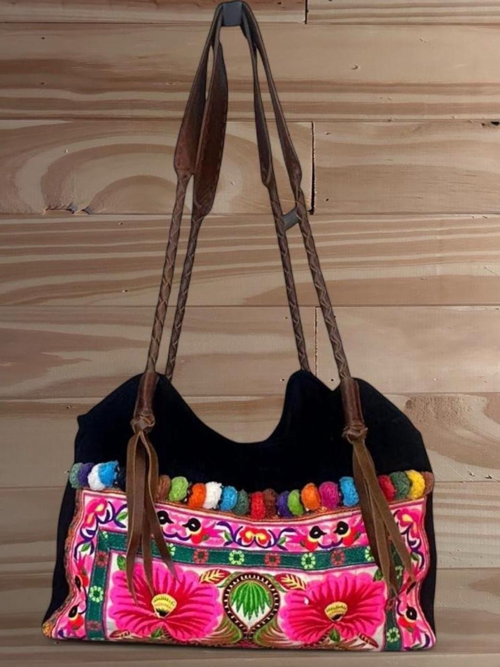 Handmade embroidered floral tote bag